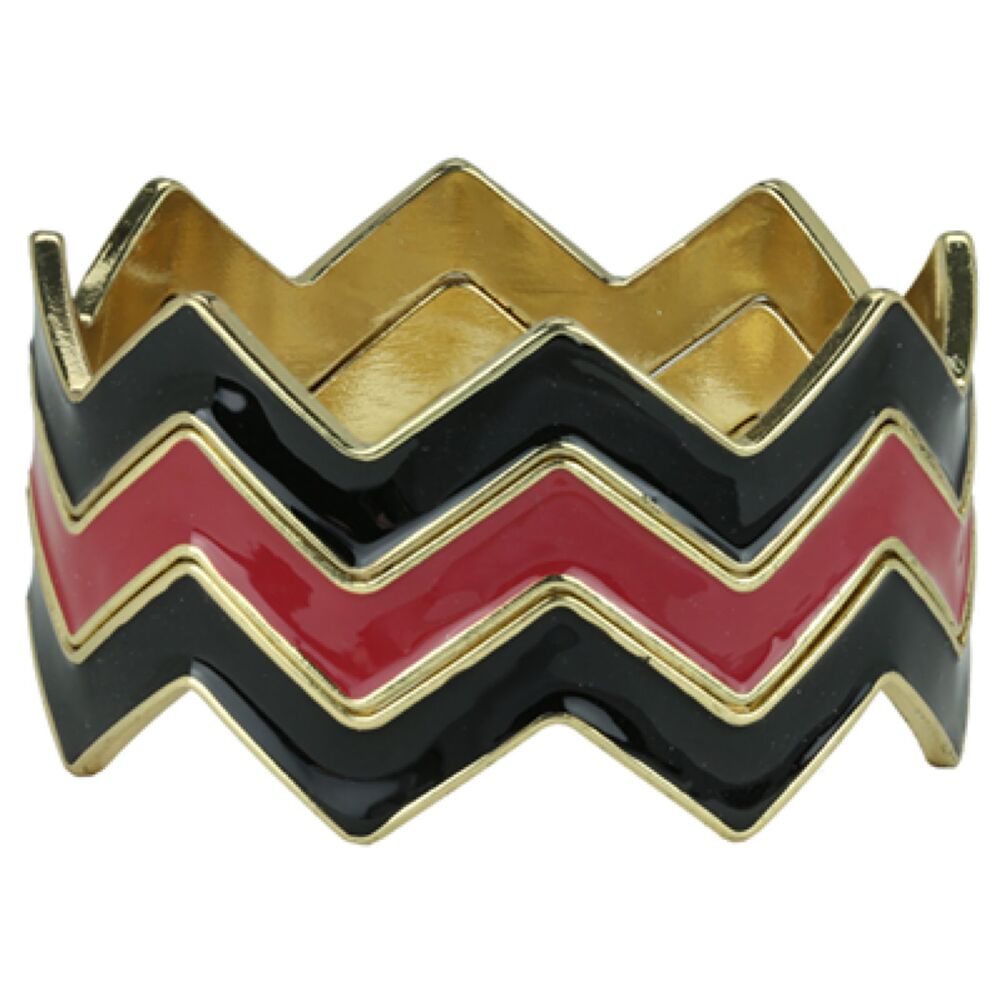 8” Chevron Stackable Bangle Bracelets In Multicolors Set In Goldtone